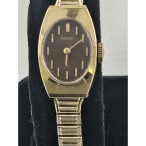 Vintage Ladies Seiko 11-7039 Wind Up Expansion Band Brown Dial Rare Runs Well